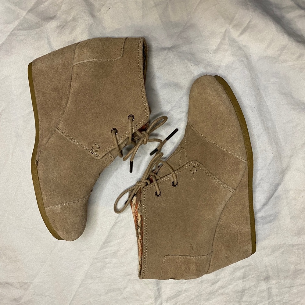 Toms suede wedge heel booties